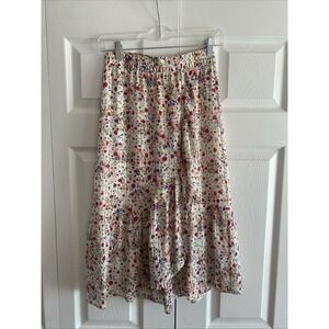 Gerard Darel Womens 36 Nills Floral Crinkle Pleat Midi Skirt White Cottagecore